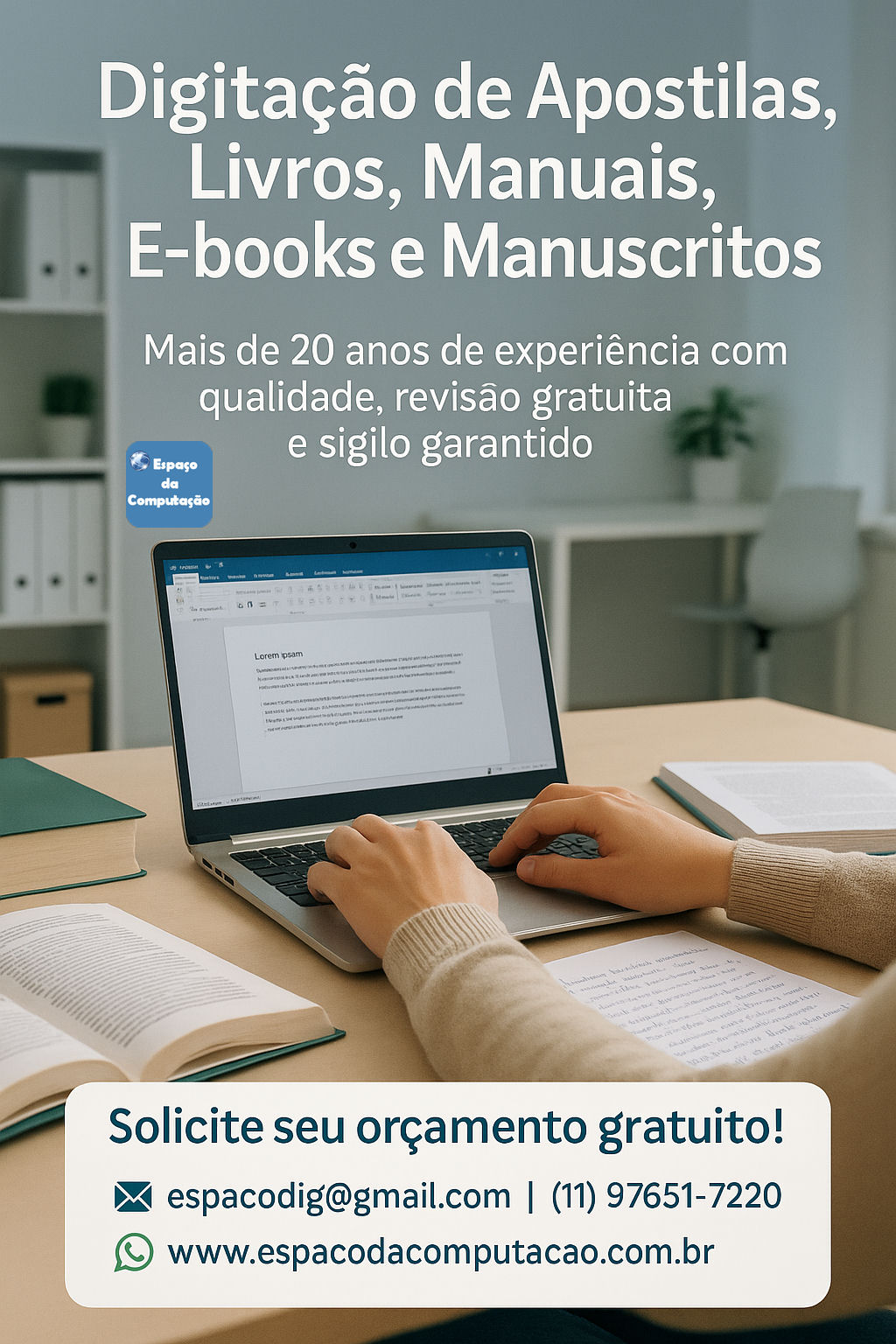 Digitação Profissional de Apostilas, Provas, Livros, Manuais, E-books e Manuscritos